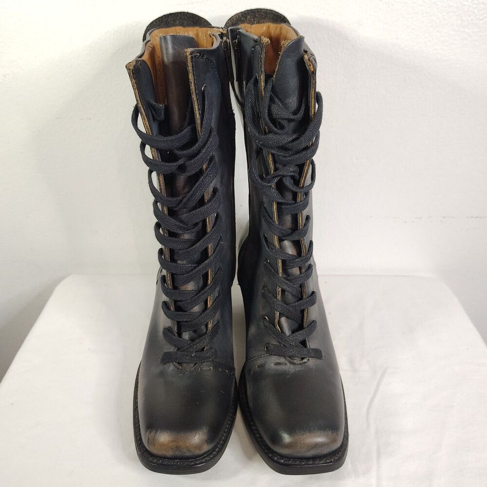 New! FREEBIRD "Dart" Black Leather Lace-Up Boots Size 8 Side Zip Distressed NIB - Picture 4 of 12